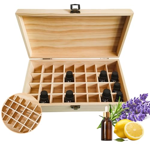 JasCherry 32 Slots Ätherisches Öl Box aus Holz, Tragbar ätherische öle Aufbewahrung Holzbox - Ideales Organisator für Ätherische Öle und Duftöle von JasCherry