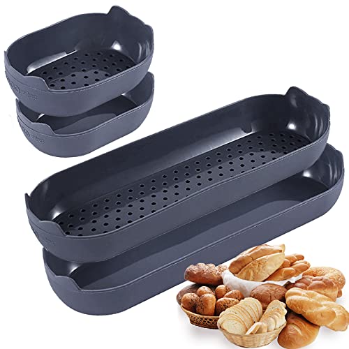 JasCherry 4er Set Baguette-Pfanne Silikon-Backformen zum Backen von Französischem Brot, Wiederverwendbare Antihaft-perforierte Baguetteformen Blechpfanne Laibformen Backblech, Schwarz von JasCherry