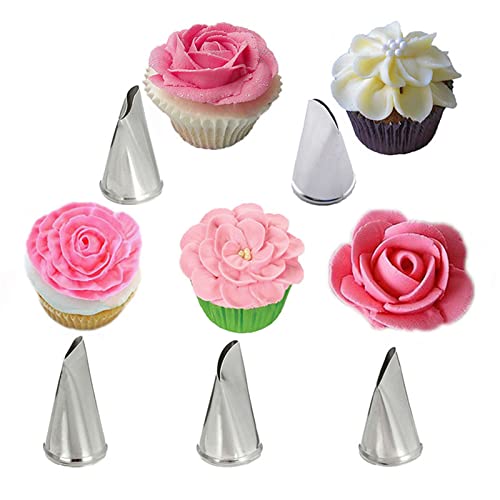 JasCherry 5 Stück Spritztüllen Set für Kuchen Dekoration - Qualität Edelstahl Rohrleitungen Düsen Spritztülle Blumen Rose Tüllen Spritzdüsen für Cupcakes Torten #A von JasCherry