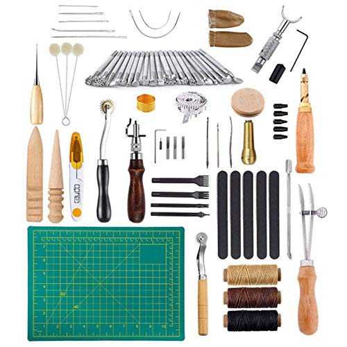 JasCherry 50 Stück Leder Werkzeug Leder Bearbeitungs Hand Nähen Tool Kit - Praktisch Leder Handwerk Werkzeug Set fur Leder Schnitzen Stanzen Lochen Ideal Leather Craft Tools #4 von JasCherry