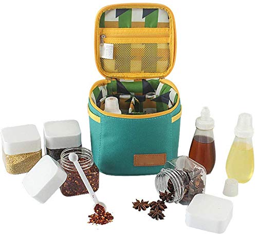 JasCherry 7er Set Gewürzglas-Gewürzgläser Plastik Gewürzdosen Dressing-&Gewürzspender Transparente Gewürzflaschen Gewürz Behälter Für BBQ Camping im Freien Mit Tragetasche von JasCherry