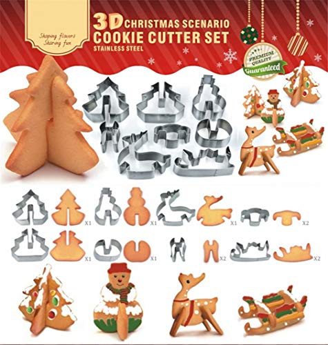 JasCherry Ausstecher Ausstechformen Weihnachten Set, 8 Stück Edelstahl Keksausstecher/Weihnachtsbaum, Rentier, Schneemann, Schlitten -für DIY Backkuchen Fondant Gebäck Dekoration von JasCherry