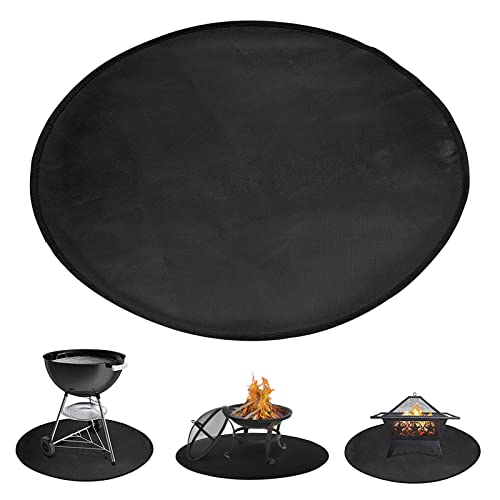 JasCherry Feuerschale Matte Feuerstelle Unterlage 3 Schicht Große Schwarz Runden Feuerstellenmatte Grillmatte Hitzebeständige Matte Schutzfür Grill, Gras, Terrasse Faltbar - Durchmesser 99CM #C von JasCherry