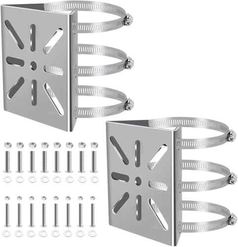 2er-Set Universelle Edelstahl-Masthalterung für Überwachungskameras, Universelle vertikale & horizontale Befestigung, Metallmontage Eckhalterung mit 3 Verstellbaren Schlaufenrohrklemmen (20 cm) von Jasfyee