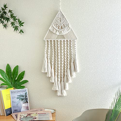 Handgewebter Makramee-Wandbehang, Makramee-Wandbehang aus Baumwolle – Boho Traumfänger mit Quasten (70 cm, grau/beige) – Handgewebtes Wanddekor für Schlafzimmer, Wohnzimmer & Hochzeit von Jasfyee
