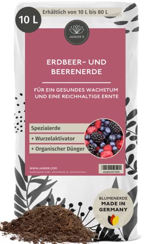 Erdbeerenerde und Beerenerde 10 L - 100% Torffreie Bio Erde - Erde für Obst von JASKER'S