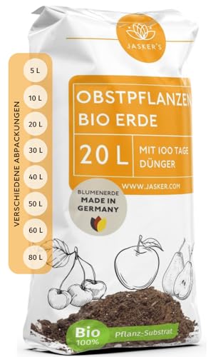 Bio Obsterde 20 L Dünger und Wurzelaktivator - Erde für Obstbäume und Apfelbäume - Obsterde und Beerenerde für optimales anwachsen - Apfelbaum-Erde - Pflanzerde Obstbäume von JASKER'S