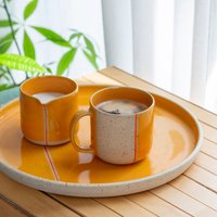 Artisan Handgefertigt Gelbe Keramik Teetasse Steingut Becher Mit Milchkännchen Kaffee-Liebhaber-Geschenk Handgemachte Keramik-Tasse Für von JasminsClayWorks
