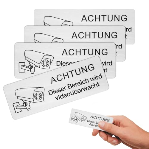 4 Stück Schild Videoüberwachung,Videoüberwacht Privatgrund Schild,Selbstklebend Aluminium Schild Warnschild,Schild Kameraüberwachung Achtung Aluminium Aufkleber,für Haus- und Restaurant-Eingänge von Jasminum