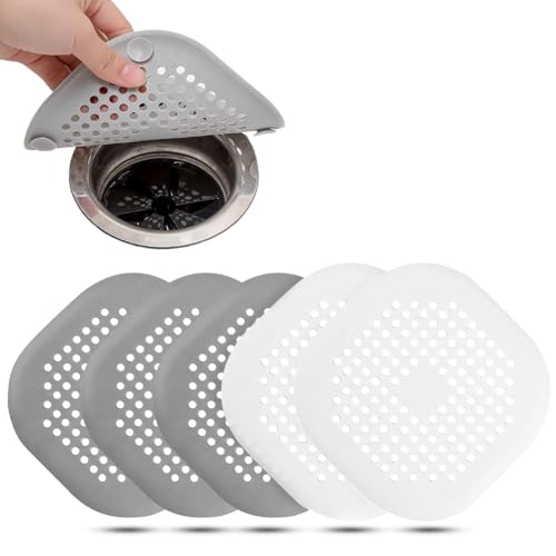 5 Stück Abflusssieb Silikon,Universal Abflusssieb Silikon,Abflusssieb Dusche,Grau Abflusssieb Badewanne,Weiß Abflusssieb Silikon,Wiederverwendbar,Geeignet für Küche, Bad, Toilette, Dusche von Jasminum