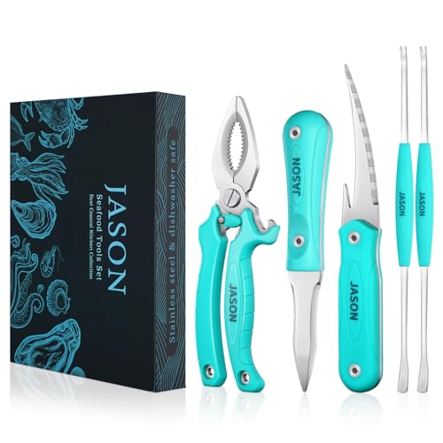 JASON 5 Stücke Meeresfrüchte Werkzeuge Edelstahl Meeresfrüchte Besteck Inkl. Krabbenzange Fleischentferner Austernmesser Garnelenschälwerkzeug für Meeresfrüchte Fest Fischliebhaber von JASON