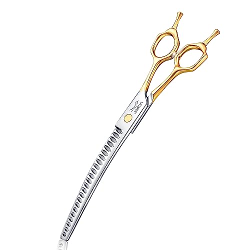 JASON 8 Zoll gebogene Chunker Schere für Hunde 23 Zähne professionelle abwärts gebogene Effilierschere aus japanischem 440C-Edelstahl Hundeschere mit symmetrischem Griff von JASON