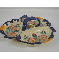 Sammelbare Seltene Vintage Hb Quimper Keramik Handbemalte Knabbereien/Servierschale von Jasonlebrocanteur