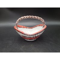 Keramik Korb Signiert Italien Mid Century Rot Weiß & Schwarz Um 1950 Vintage Retro Handbemalt Mit Henkel von JasonsCollectables