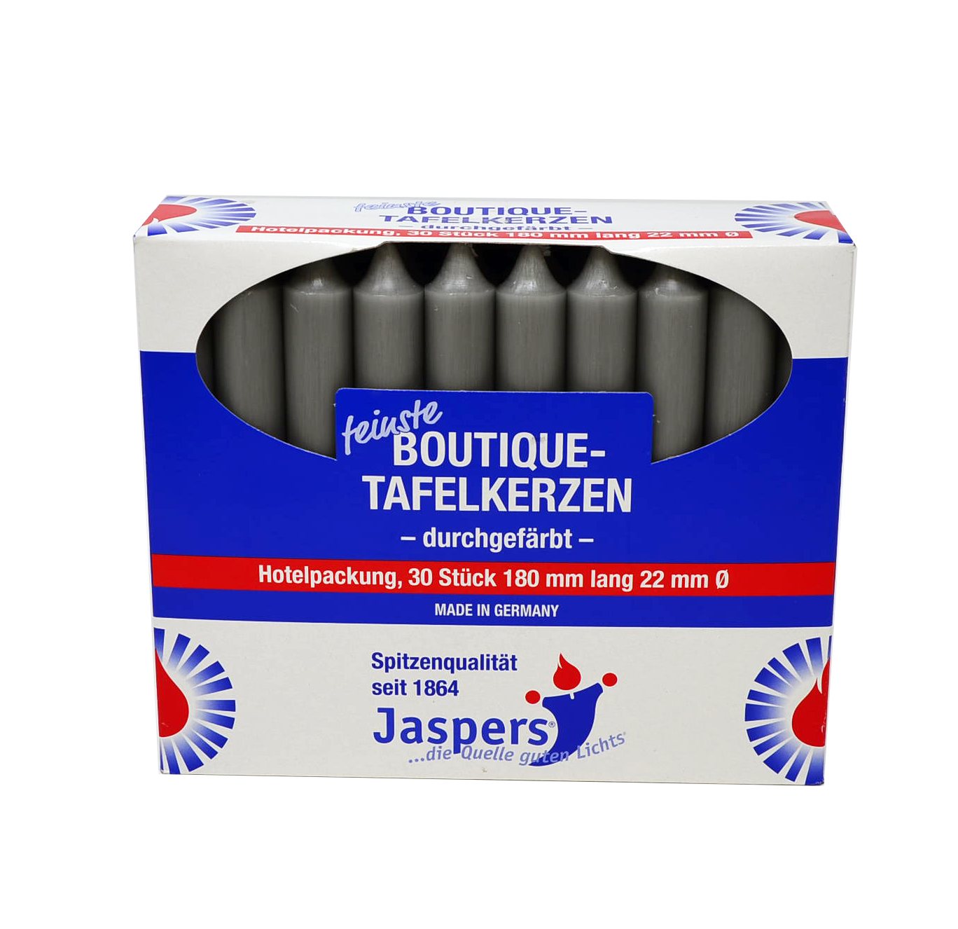 Jaspers Kerzen Tafelkerze Boutique-Kerzen Hotelpackung tauben-grau 30er Pack durchgefärbt von Jaspers Kerzen