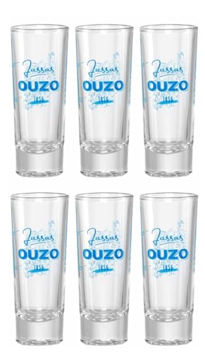 Jassas Premium Ouzo Gläser mit 2cl und 4cl Füllstrich (6er Set) von Jassas Griechische Feinkost