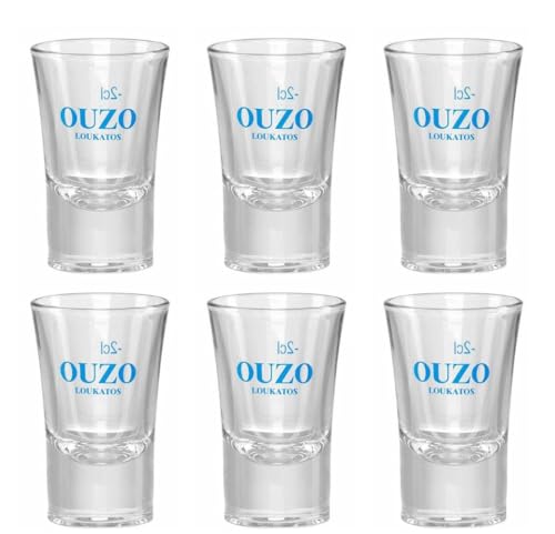 Jassas Griechische Feinkost Loukatos 6x Ouzo Glas mit 2cl Füllstrich von Jassas Griechische Feinkost