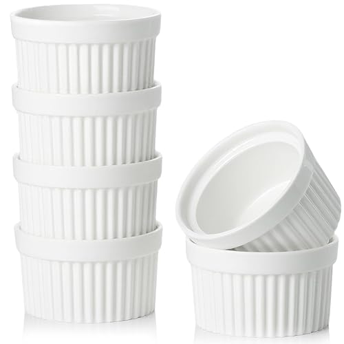 Jassceram 6 oz Ramekins Set von 6, Porzellan Souffle Dishes, Keramik kleine Backformen für Kuchen, Pudding, Dips, Eis, Vanillepudding - Mikrowelle, Backofen & Spülmaschinenfest, Weiß Jassceram 6 oz Ramekins Set von 6, Porzellan Souffle Dishes, Keramik kleine Backformen für Kuchen, Pudding, Dips, Eis, Vanillepudding - Mikrowelle, Backofen & Spülmaschinenfest, Weiß von Jassceram