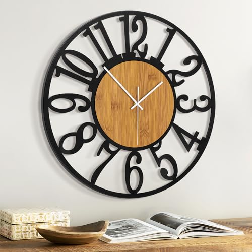 Jassurance 14IN Large Wall Clocks Battery Operated Black, Silent Wooden Metal Wall Clock for Living Room Decor, Kitchen Decorative Wall Clock Modern von Jassurance