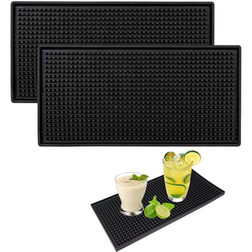 Jastown Silikon Abtropfmatte Schwarz 15x30cm – Robuste Abtropfmatte für Geschirr, Barista Zubehör, Kaffee & Getränke – Vielseitige Küchen-, Café- und Barmatte (2PCS) von Jastown