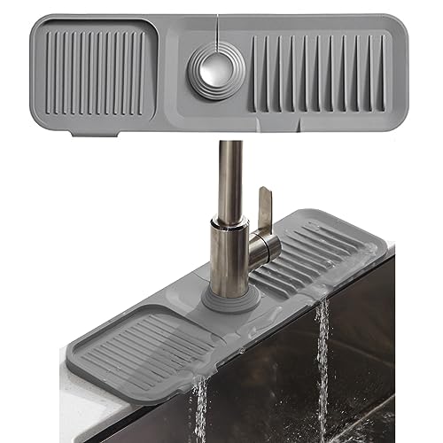 Jastown Silikon Wasserhahn Matte | 45x14cm Silikon Abtropfmatte für 3.5-6cm Wasserhähne | Wasserhahn Spritzschutz für Küche | Kitchen Sink Splash Guard | Wasserfänger Matte waschbecken Matte (grau) von Jastown