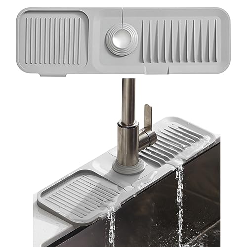 Jastown Silikon Wasserhahn Matte,45x14cm Silikon Abtropfmatte für 3.5-6cm Wasserhähne,Wasserfänger Matte,Wasserhahn Abtropfmatte für Küche,Kitchen Sink Splash Guard,waschbecken Matte (hellgrau) von Jastown