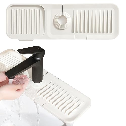 Jastown Silikon Wasserhahn Matte | 45x14cm Silikon Abtropfmatte für 3.5-6cm Wasserhähne | Wasserhahn Spritzschutz für Küche | Kitchen Sink Splash Guard | Wasserfänger Matte waschbecken Matte (weiß) von Jastown