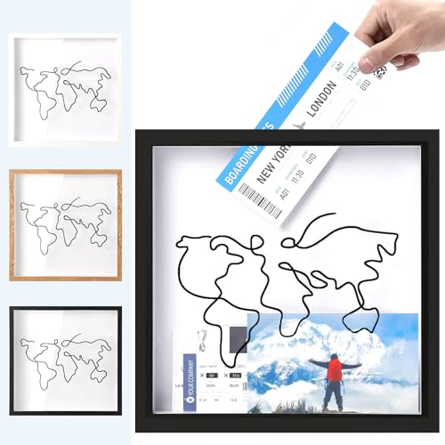 Reise Abenteuer Archivbox,30*30cm Reise Sammelbox für Erinnerungen Schattenbox,Ticket Box mit Slot,Erinnerungsbox,Memory Box,Holzrahmen Reisetickets Box für Wand und Tischdekoration (schwarz) von Jastown