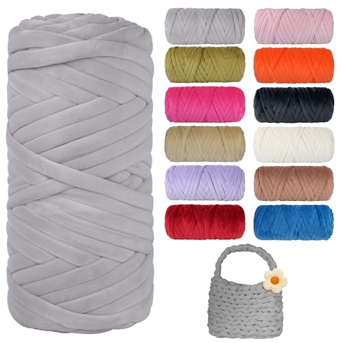 900g Dicke Wolle zum Handstricken Chunky Yarn Schlauchgarn Häkelwolle Dickes Garn zum Häkeln Stricken, für Anfänger, Decken, Tasche, Handstrickgarn DIY-Kunsthandwerk (Hellgrau) von Jasvelly