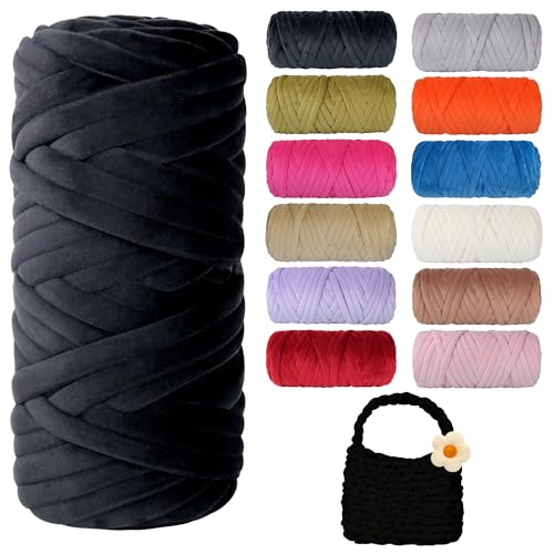 900g Dicke Wolle zum Handstricken Chunky Yarn Schlauchgarn Häkelwolle Dickes Garn zum Häkeln Stricken, für Anfänger, Decken, Tasche, Handstrickgarn DIY-Kunsthandwerk (Schwarz) von Jasvelly