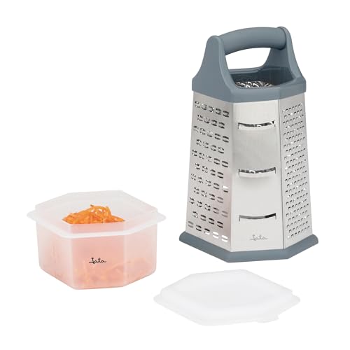 JATA Home HRAL3269 Käse- und Gemüsereibe, sechseckig, manuell, mit 6 Seiten und Lebensmittelbehälter, Edelstahl, grob, fein, Schaber, Laminierer, Julienne-Schnitt JATA Home HRAL3269 Käse- und Gemüsereibe, sechseckig, manuell, mit 6 Seiten und Lebensmittelbehälter, Edelstahl, grob, fein, Schaber, Laminierer, Julienne-Schnitt von Jata