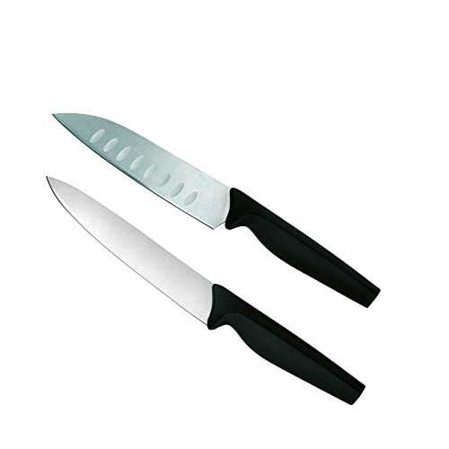 Jata HACC4501 Küchenmesser-Set, 2-teilig, Santoku, Edelstahlmesser, ergonomischer Griff, einfache Reinigung, Klinge 170 mm, Schwarz von Jata