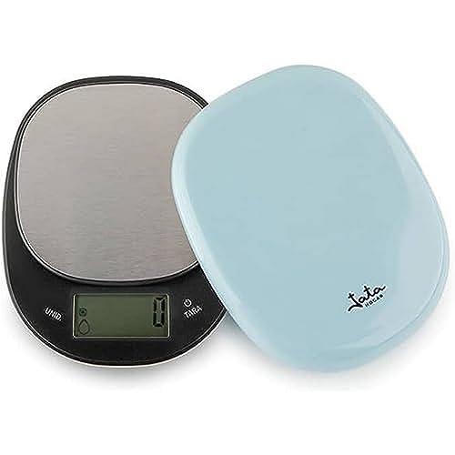 Jata HBAL1202 Digitale Küchenwaage, hohe Widerstandsfähigkeit, hohe Präzision, bis zu 5 kg, LCD-Display, Tara-Funktion, inklusive Batterien und Deckel, Maße: 14 x 17,5 x 2,7 cm von Jata