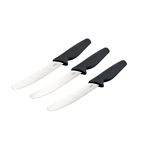 Jata Hogar HACC4508 Küchenmesser-Set, 3-teilig, ESSENTIAL: Tomater, Brotkasten und Tisch, Edelstahl, ergonomischer Griff, spülmaschinenfest, Linie Azabache von Jata