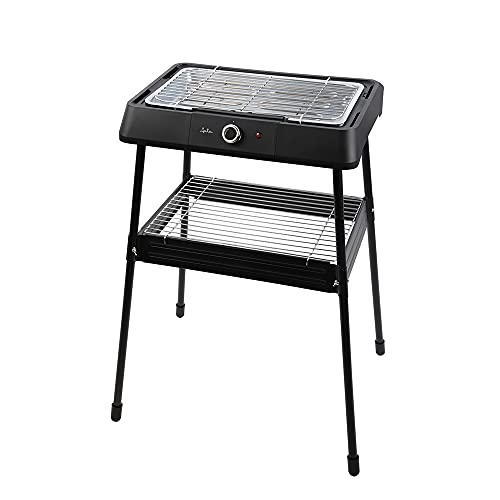 Jata JEBQ1001 Elektrischer Grill mit 2 Kochmöglichkeiten: Schreibtisch oder Beine, ohne Dämpfe und Gerüche, 2 Höhen, abnehmbar, 400 x 230 mm, 2.200 W, Schwarz von Jata