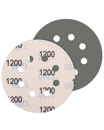 JatilEr 5 Stück Schleifpapier 125mm Klett Körnung 1200, Rund 8 Loch Fein Nasse Trockene Schleifscheiben Siliziumkarbid Exzenterschleifer Schleifpapi für Poliert Auto Metall Holz von JatilEr