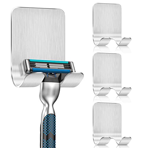 JatilEr Rasierer Halterung Dusche Silber 4 Stk, Rasierhalter Dusche Ohne Bohren, Rasiererhalter Dusche Edelstahl 304, Rasier Halterung Wand Kratzfeste, Rasiererhalter Selbstklebend Glatte Kanten von JatilEr