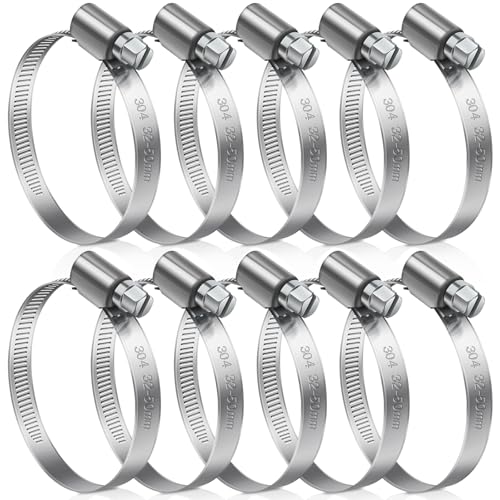 JatilEr Schlauchschellen 32-50mm, 10 Stück Einstellbare Schlauchklemme Edelstahl 304 Schlauchschelle Set Schlauchbinder, Rohrschellen für Auto, Industrie, Verbinden und Sichern von Rohrleitungen von JatilEr