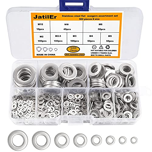 Unterlegscheiben Set Edelstahl 500 Stück, JatilEr Beilagscheiben Sortiment M2 M2.5 M3 M4 M5 M6 M8 M10, Unterlegscheibe Metrische Norm, mit Aufbewahrungsbox für Industrielle Feste Allgemeine Wartung Unterlegscheiben Set Edelstahl 500 Stück, JatilEr Beilagscheiben Sortiment M2 M2.5 M3 M4 M5 M6 M8 M10, Unterlegscheibe Metrische Norm, mit Aufbewahrungsbox für Industrielle Feste Allgemeine Wartung von JatilEr