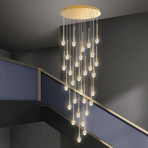 Jatwefiv LED Kronleuchter für Treppen,3000–6500K Modern Dimmbar Spiral Kristall Lang Hängeleuchte Treppenhaus mit Fernbedienung Wassertropfen Pendelleuchte für Hohe Decken Villa Loft,180W/30Lights Jatwefiv LED Kronleuchter für Treppen,3000–6500K Modern Dimmbar Spiral Kristall Lang Hängeleuchte Treppenhaus mit Fernbedienung Wassertropfen Pendelleuchte für Hohe Decken Villa Loft,180W/30Lights von Jatwefiv