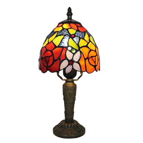 Jatwefiv Tiffany Style Tischlampen LED Handcraft Buntglaslampe Nachttischbeleuchtung VintageTischlampe für Wohnzimmer Mediterrane dekoratives Schlafzimmer Küche Office,H von Jatwefiv
