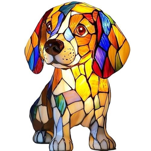 Jatwefiv Tischlampe Aus Kunstharz Mit Tiermotiven Niedliche Vintage Hundeserie Harztischlampe Gebeiztem Harz Led Tiertischlampen FüR Nachttisch Schreibtisch Schlafzimmerornament,B von Jatwefiv