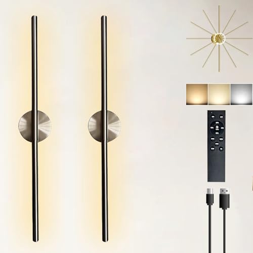 Jatwefiv Wandlampe Akku Wandleuchte Innen 2 Stück Ohne Stromanschluss Wandlichter 360° Drehbar LED Kabellos Wandleuchten USB Wiederaufladbare Touch Lang Wandlicht Dimmbar Timing Wandlampen,Silber,A von Jatwefiv
