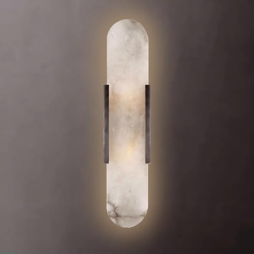 Jatwefiv Wandlampe Innen Natürliche Marmor Wandleuchte 3000K Nordische Minimalistische Moderne G4 Wandlichter Mattes Eisengestell Wandbeleuchtung für Schlafzimmer Wohnzimmer Flur Treppe,Schwarz,35cm von Jatwefiv