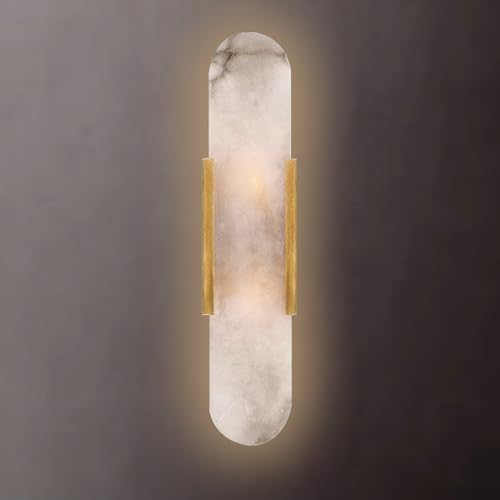 Jatwefiv Wandlampe Innen Natürliche Marmor Wandleuchte 3000K Nordische Minimalistische Moderne G4 Wandlichter Mattes Eisengestell Wandbeleuchtung für Schlafzimmer Wohnzimmer Flur Treppe,Gold,35cm von Jatwefiv