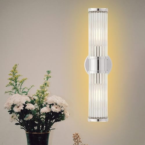 Jatwefiv Wandleuchte Innen Gold Vintage Wandlampe Up and Down Leuchten Kristall Wandlicht Moderne Kristallglas Wandbeleuchtung für Wohnzimmer Schlafzimmer Badezimmer Flur Korridor,Chrome,2 Lights von Jatwefiv