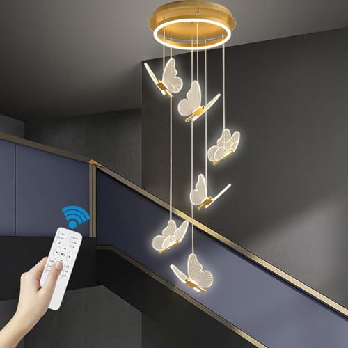 Modern Kronleuchter 3/6/9/13 Lichter Hängelampe mit Fernbedienung 3000-6500K Dimmbare Schmetterling Acryl Chandelier Höhenverstellung LED Pendelleuchte für Treppenhaus Villa Wohnzimmer,6 lights Modern Kronleuchter 3/6/9/13 Lichter Hängelampe mit Fernbedienung 3000-6500K Dimmbare Schmetterling Acryl Chandelier Höhenverstellung LED Pendelleuchte für Treppenhaus Villa Wohnzimmer,6 lights von Jatwefiv