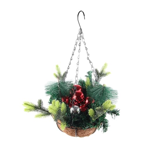 Jauarta 50 cm Künstliche Weihnachtshängekorb mit Schnee und Lichtern, Festliche Weihnachts -Tür - für Balkongarten, Ideale Weihnachtsdekoration (A) von Jauarta