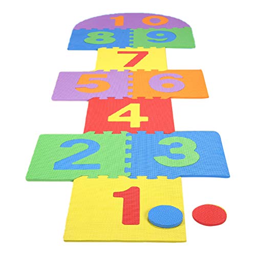 Jauarta Riesiges Hopscotch -Mat -Spiel für, Zehn Ineinandergreifende Schaumstücke, Vier Farbige Scheiben mit Kindern Weiche Eva -Schaum -Ineinandergreifende Fliesen, Innengarten -Garten (Bunt) von Jauarta