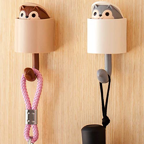 2pcs Wandhaken Klebehaken,Eichhörnchen Wand Haken,Cartoon süße Wasserdicht Aufhänger Garderobenhaken Handtuchhaken Schlüsselhaken,Kinder Dekorative Klebehaken,für Küchen Badezimmer Toilettenschränke von Jauhmui